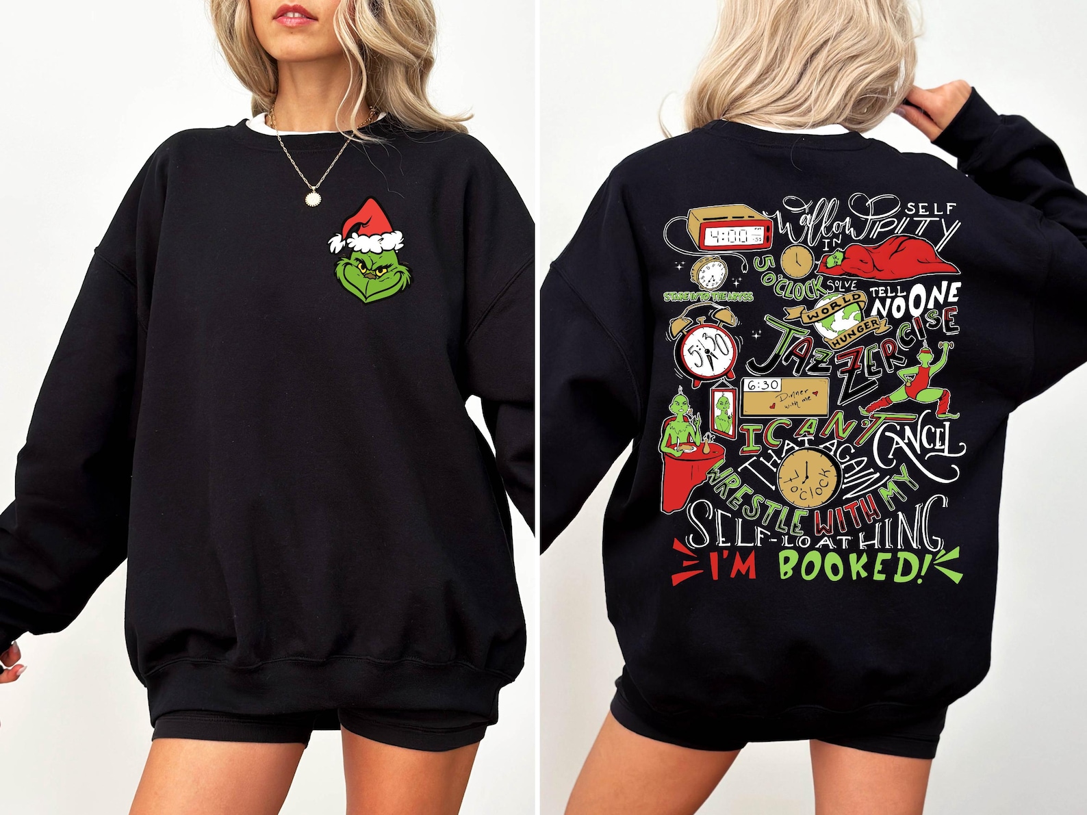 My Day I'm Booked Grinch Sweatshirt, Grinch Jazzercise Sweatshirt, Merry Grinchmas Sweater, Grinch Family Shirt, Grinch Shirt, Two Sided Tee