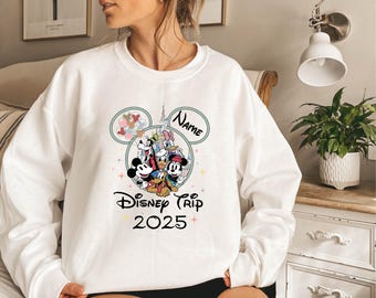 Sweatshirt met aangepaste naam Disney-reis, Disney vakantie familie bijpassende cadeau, gepersonaliseerde Disney-reis, Disneyworld bijpassende Mickey Minnie