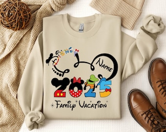 2026 aangepaste naam Disney familie vakantie sweatshirt, bijpassende Disney familie cadeau, gepersonaliseerde Disney reis, Disneyworld bijpassende Mickey Minnie