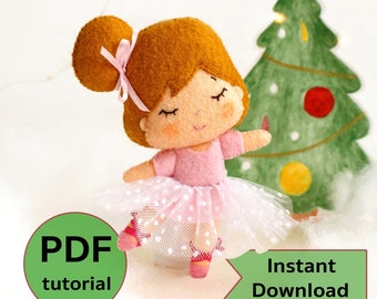 Felt Ballerina Ornament Hand Sewing PDF tutorial with patterns: DIY Christmas Tree Decoration