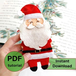Felt Santa Claus bookmark hand sewing PDF tutorial with patterns. DIY Christmas ornament. Books lover gift. School supplies.