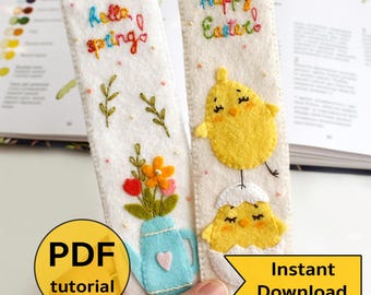 Felt Watering Can & Chicks Bookmarks Hand Sewing PDF Tutorial with Patterns: DIY Easter Ornament