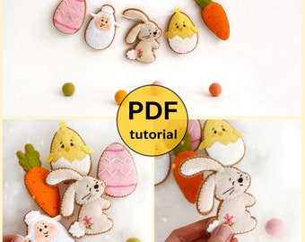 Felt Easter Cookies Garland Hand Sewing PDF Tutorial with Patterns: DIY Spring Wall Ornament