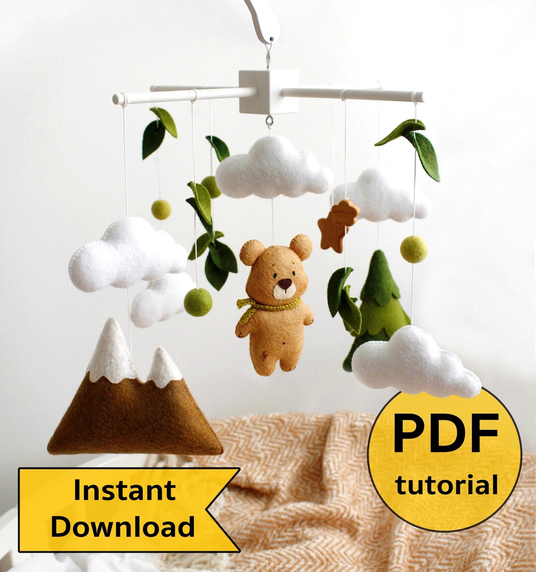 Felt Woodland Bear Baby Crib Mobile Hand Sewing PDF Tutorial With ...