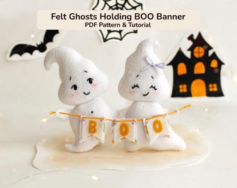 Patroon voor een spookje van vilt (PDF), naaigids voor een Halloween-spookje, DIY BOO-bannerornament, Halloween-decoratie, slinger voor de kinderkamer