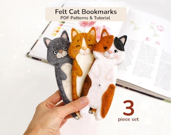 Felt Cat Bookmark Pattern PDF, Animal Bookmark Sewing Tutorial, DIY Bookmark, Hand Sewing Project, Reader Accessory