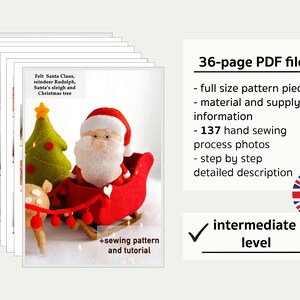 Information about felt Santa Claus in the sleigh, reindeer Rudolph and Christmas tree PDF tutorial with patterns