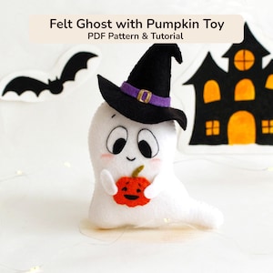 Felt Ghost Pattern PDF, Halloween Ghost Sewing Tutorial, Pumpkin Ornament DIY, Nursery Decor Toy