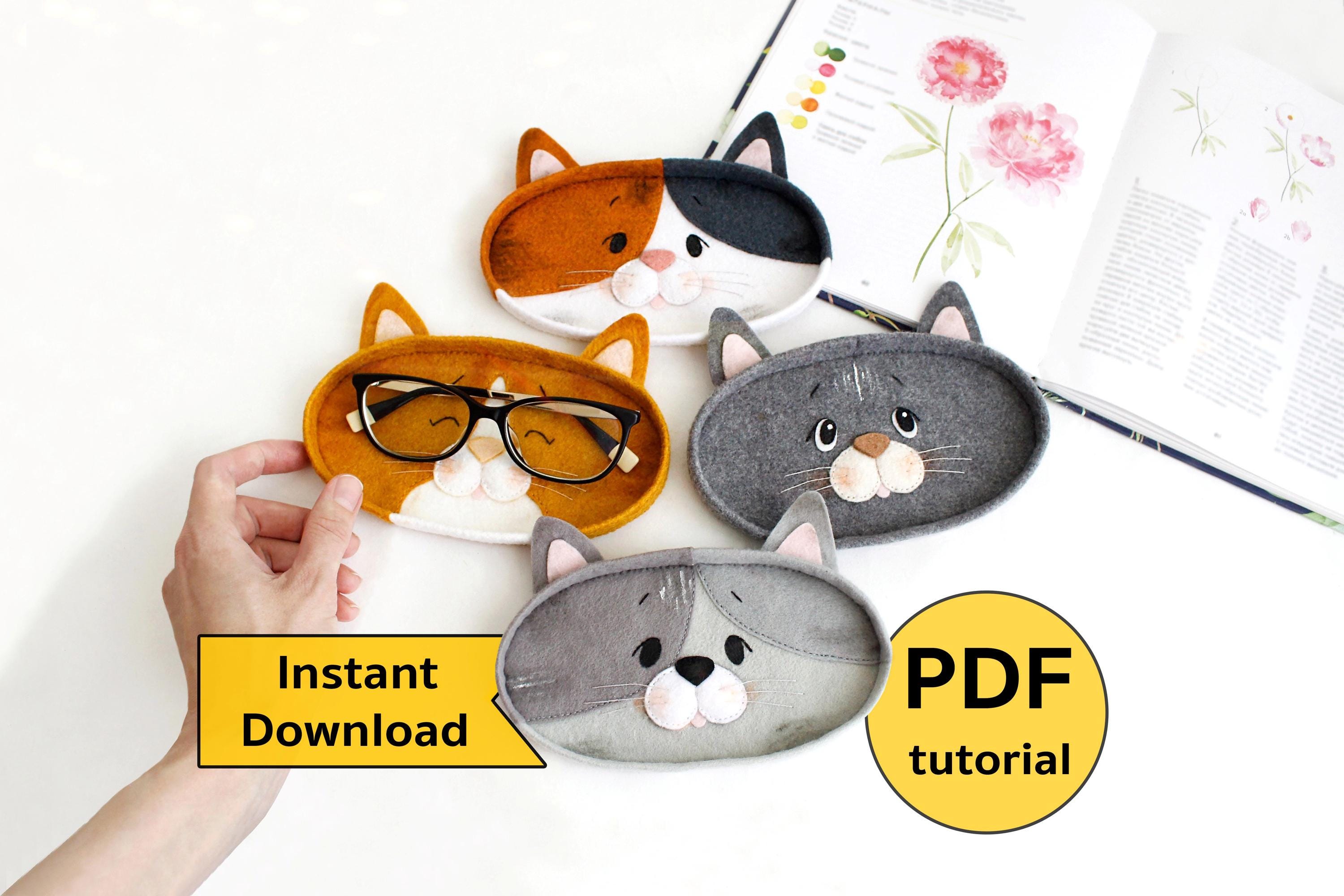 Cats Eyeglasses Holders Felt Hand Sewing PDF Tutorial With Patterns DIY Pets And Book Lover Gift Handmade Spectacles Tray Present