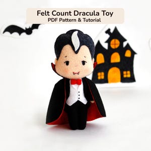Felt Dracula Pattern PDF, Halloween Vampire Sewing Tutorial, Felt Monster Toy, Halloween Ornament DIY
