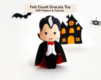 Felt Dracula Pattern PDF, Halloween Vampire Sewing Tutorial, Felt Monster Toy, Halloween Ornament DIY