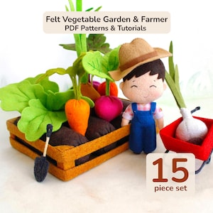Felt Farm Pattern Bundle PDF, Vegetable Garden and Farmer Doll Sewing Tutorial Set, Pretend Play Toys, Montessori Farm Play Set