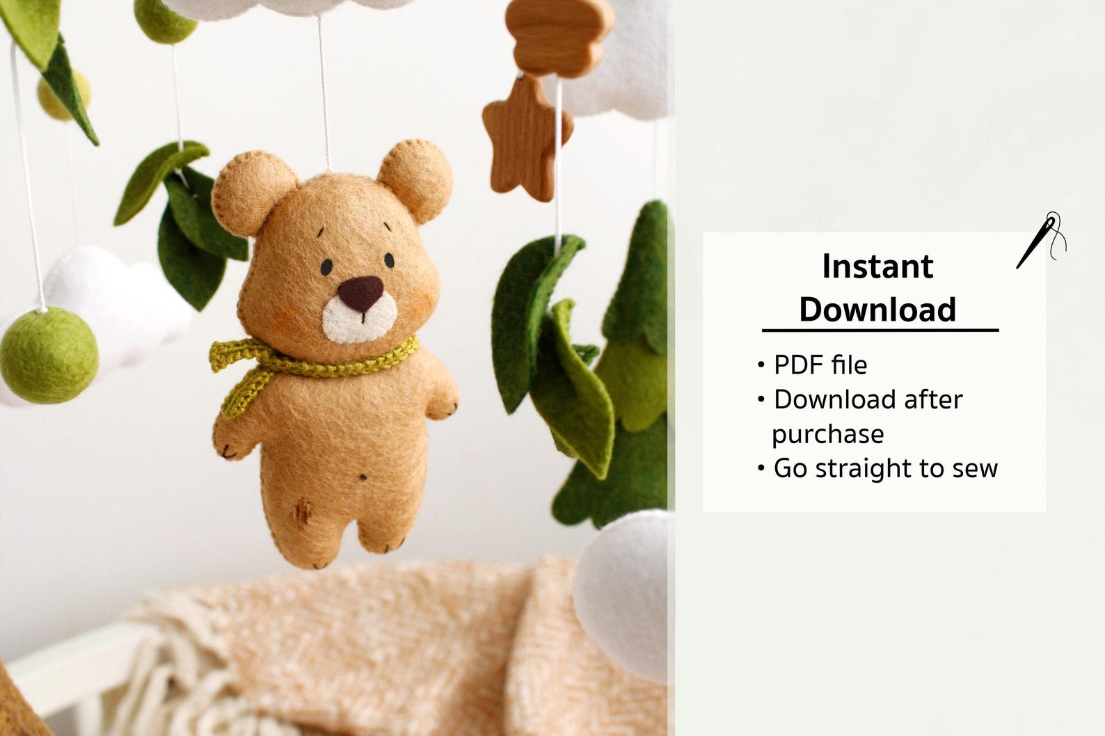 Felt Woodland Bear Baby Crib Mobile Hand Sewing PDF Tutorial With ...