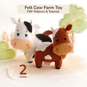 Felt Cow Pattern PDF, Farm Animal Felt Pattern, Hand Sewing Tutorial, Baby Mobile Toy, Nursery Decor, Pretend Play Toy