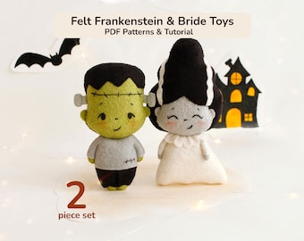 Felt Frankenstein & Bride Pattern PDF, Halloween Sewing Tutorial, Felt Monster Toys, Nursery Decor, Pretend Play