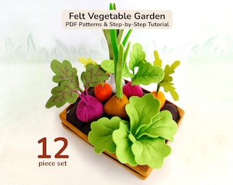 Felt Vegetable Garden Pattern PDF, Pretend Play Food Set, Hand Sewing Tutorial, Montessori Toy, Kids Kitchen Play, Farm Play Set
