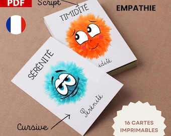 EMPATHIE, apprentissage des émotions pour les tous petits, flashcards ludiques imprimables pdf, cartes montessori émotion enfant, français