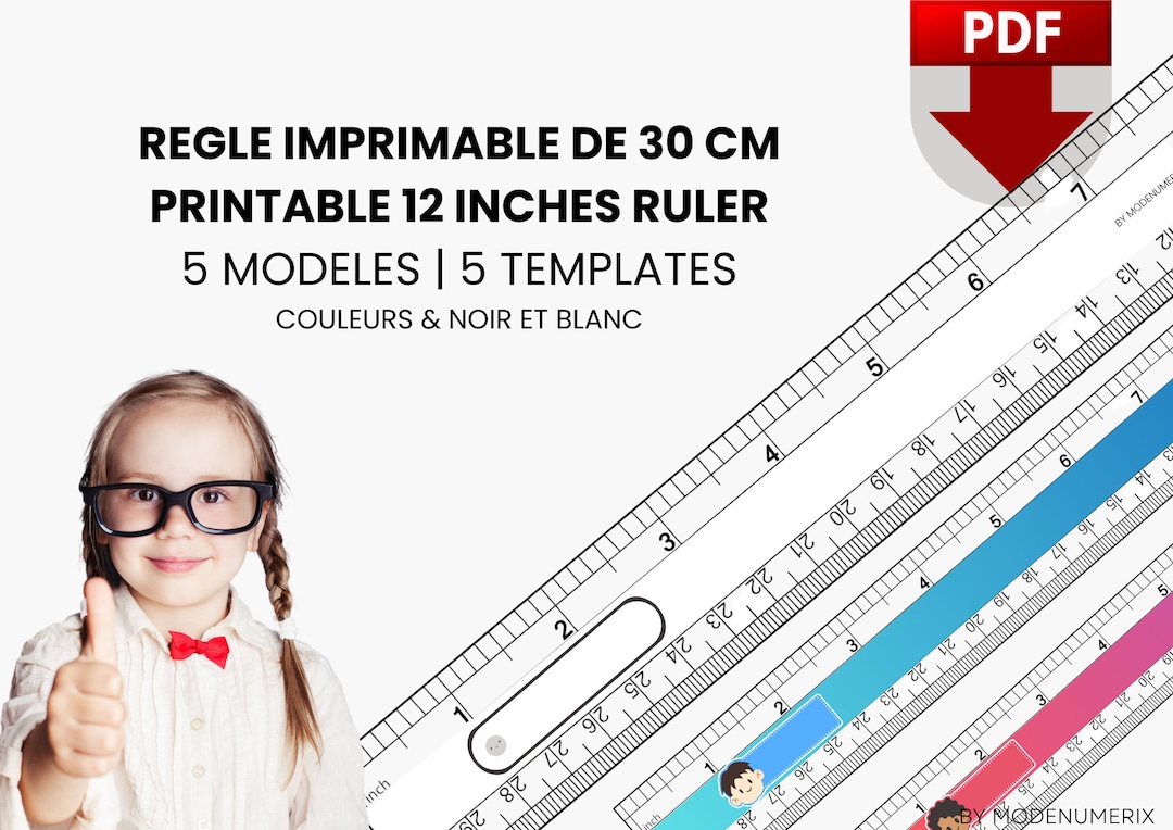 Printable Ruler Real Size 30cm, 12 Inches to Take Measurements in A4 PDF Format, School Supplies