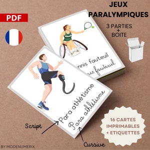 JEUX Handisports été - SPORTS flashcard - Apprend à lire en français - 16 cartes Montessori + boîte imprimables + étiquettes 3 parties pdf