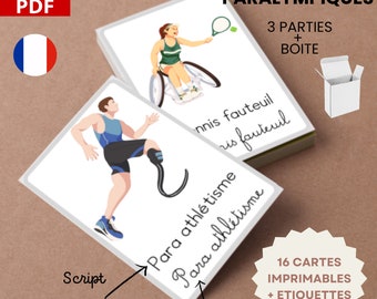 JEUX PARALYMPIQUES été - SPORTS flashcard - Apprend à lire en français - 16 cartes Montessori + boîte imprimables + étiquettes 3 parties pdf
