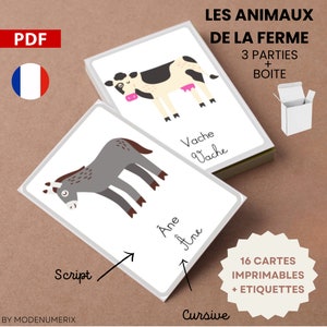 Flashcards imprimables ANIMAUX de la FERME - apprend à lire en jouant cartes Montessori éducatif à imprimer - PDF - Français
