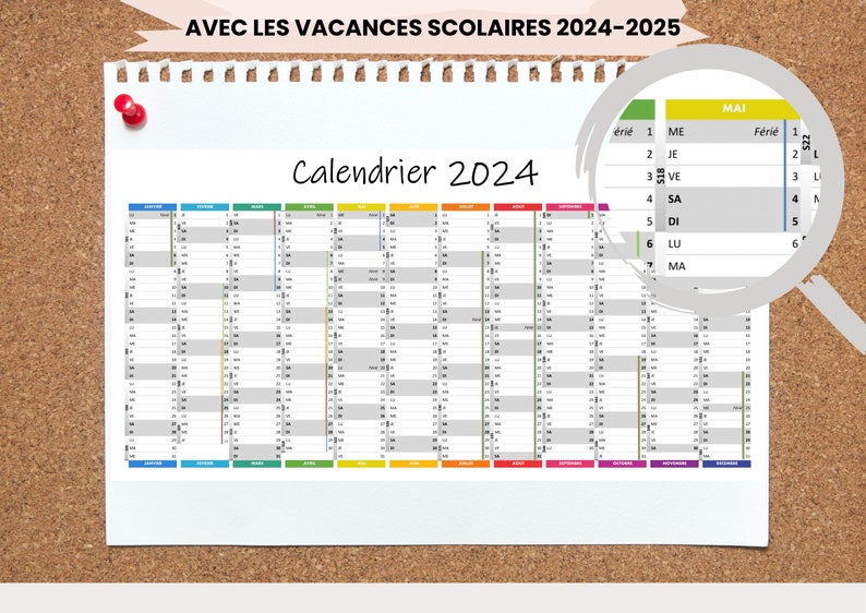 Calendrier 2024 Imprimable Avec Vacances Scolaires Et Jours Etsy