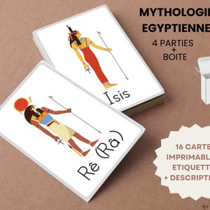 Cartes Montessori DIVINITES de la MYTHOLOGIE EGYPTIENNE -cartes à imprimer Dieux d'Egypte pdf-fiche d'activité- éducation montessori