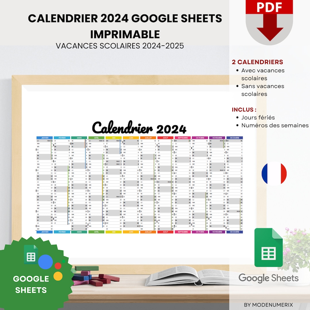 2024 GOOGLE SHEETS Calendar 24-25 School Holidays Giant Annual Calendar to  Print 12 Month Planning Days of the Year Table 