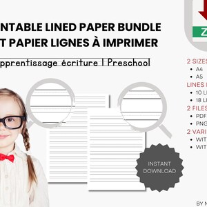 Carta a righe per scrittura scuola materna, CP, fogli a righe bianche da stampare in formato PDF A4 e A5, materiale scolastico, impara a scrivere