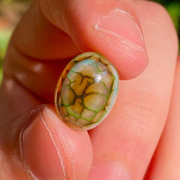 Natural Green Dragon Vein Agate Cabochon, Oval Cabochon, Polished Gem, Blue Agate Crystal, Natural Gemstone 0.6" x 0.5" x 0.2" inches