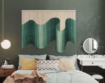 Dip Dyed Wall Art,3D Green Macrame Wall Hanging, Boho Wall Hangin， Fiber Art Tapestry,Yarn Wall Hanging, Living Room Bedroom  Wall Decor