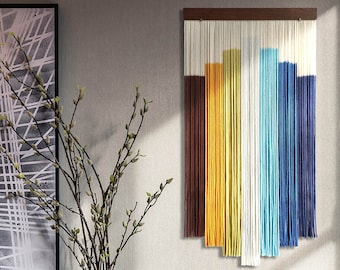 Veelkleurig macramé wandkleed, katoenen touw dip-dye tapijt, boho-garenvezelkunst