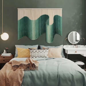 Dip Dyed Wall Art,3D Green Macrame Wall Hanging, Boho Wall Hangin， Fiber Art Tapestry,Yarn Wall Hanging, Living Room Bedroom  Wall Decor