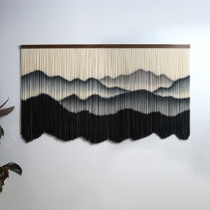 Landscape tapestry, Mountain Wall Art, Dip Dye Tapestry, Cotton Rope Tapestry, Yarn Wall Hanging,Hand Painted Wall Large Wall Hanging