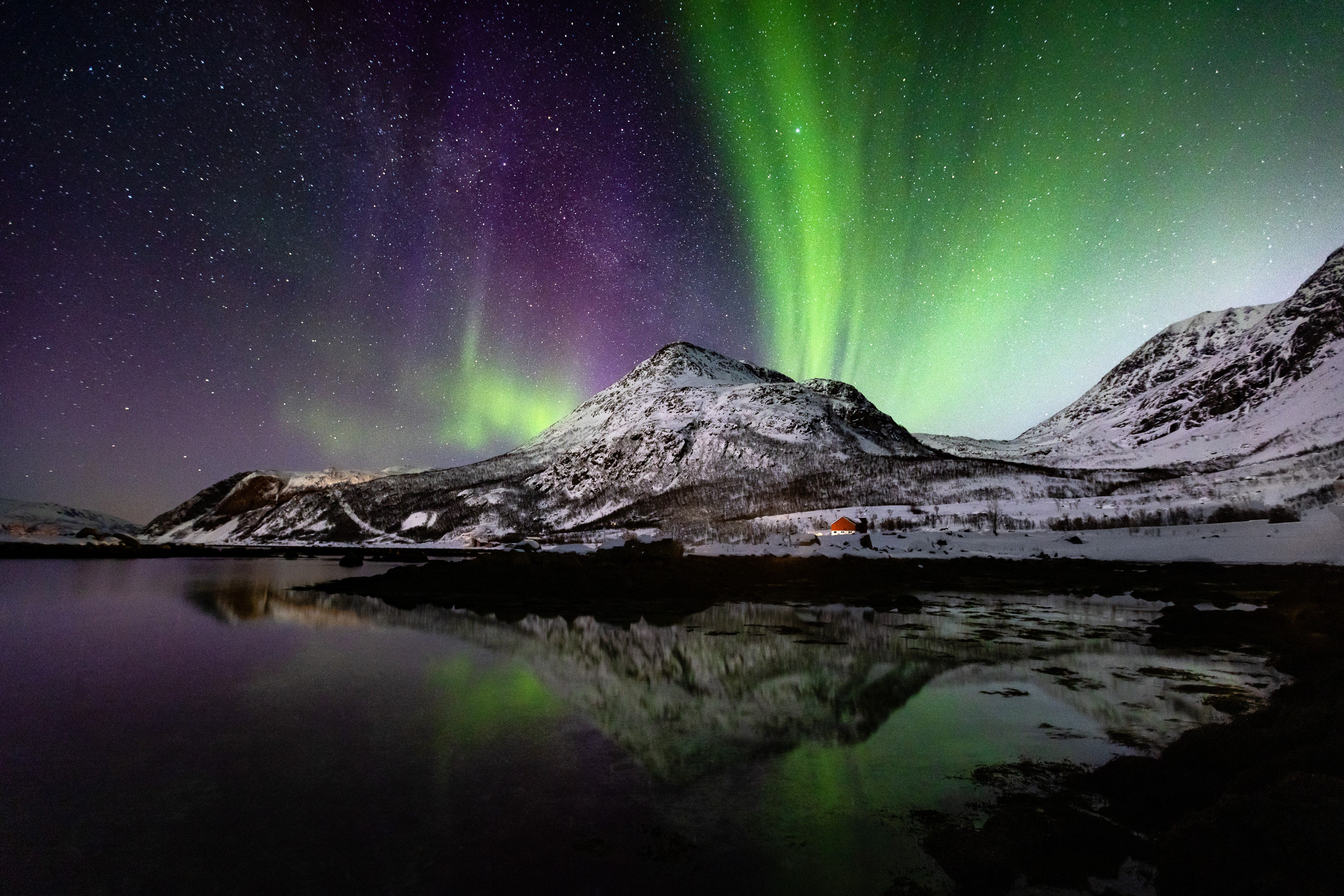 Norway Northern Lights Aurora Landscape Photo Wall Art Fjord Mountain