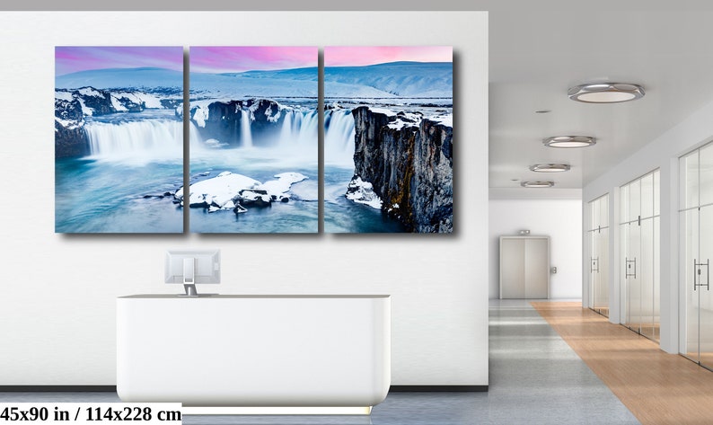 Iceland Godafoss Waterfall Winter Sunset Panorama Landscape Photo Wall ...