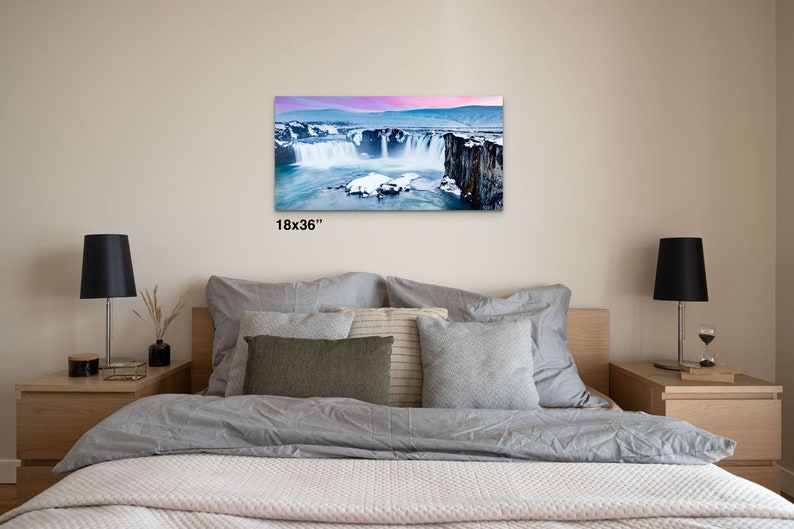 Iceland Godafoss Waterfall Winter Sunset Panorama Landscape Photo Wall ...