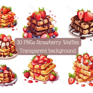 Strawberry Waffles clipart 20 high-quality PNG with transparent background Vector art Commercial use Dessert painting Strawberry Breakfast