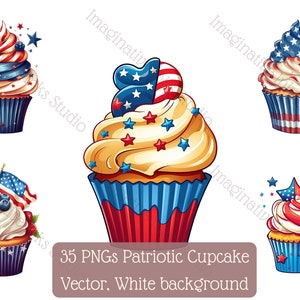 Patriotic Cupcake clipart PNG white background Vector Independence Day illustration Commercial use 4th of July sweet image American dessert