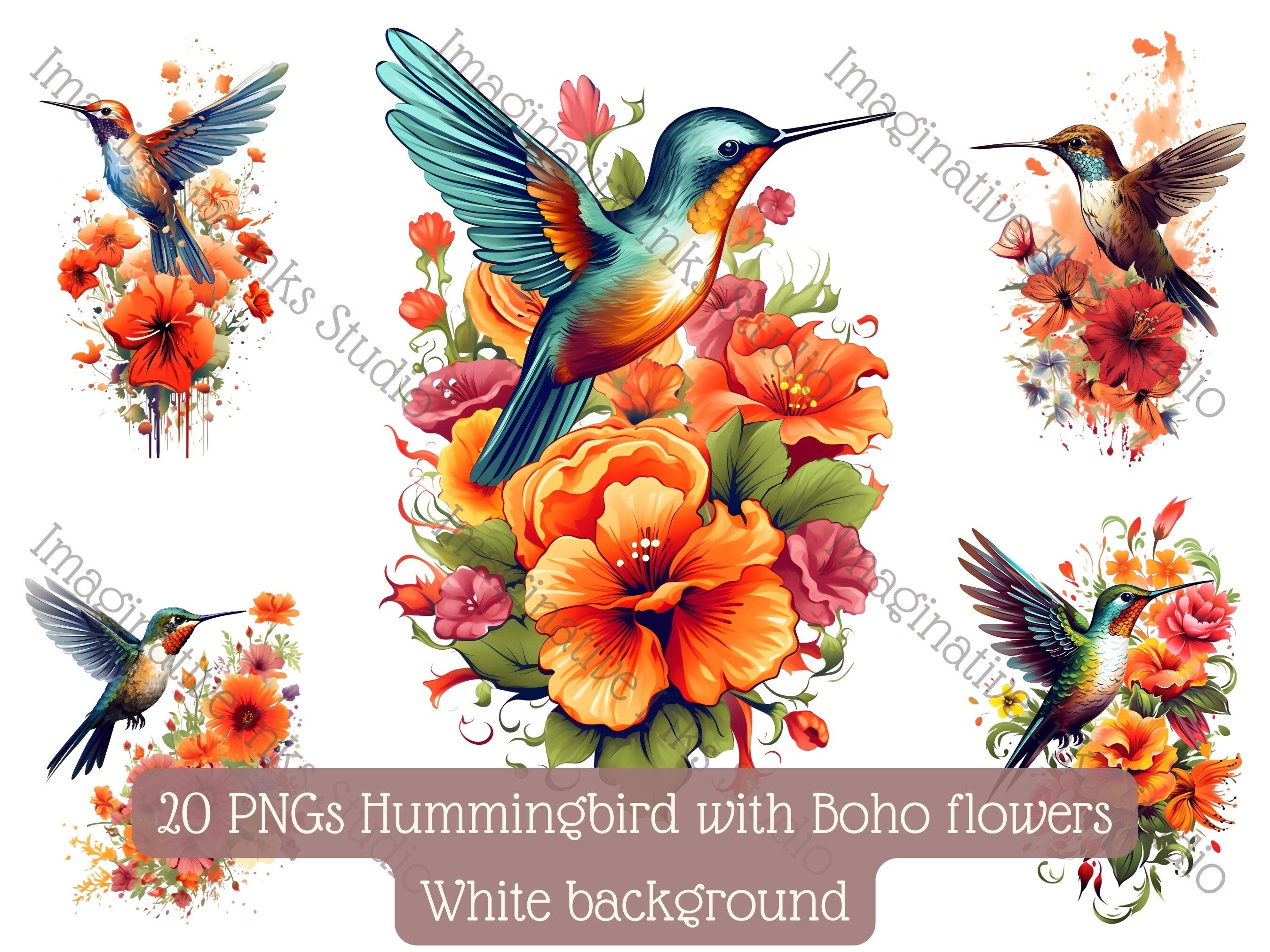 Hummingbird Clipart PNG Hummingbird Boho Flower Bird Wall Art ...