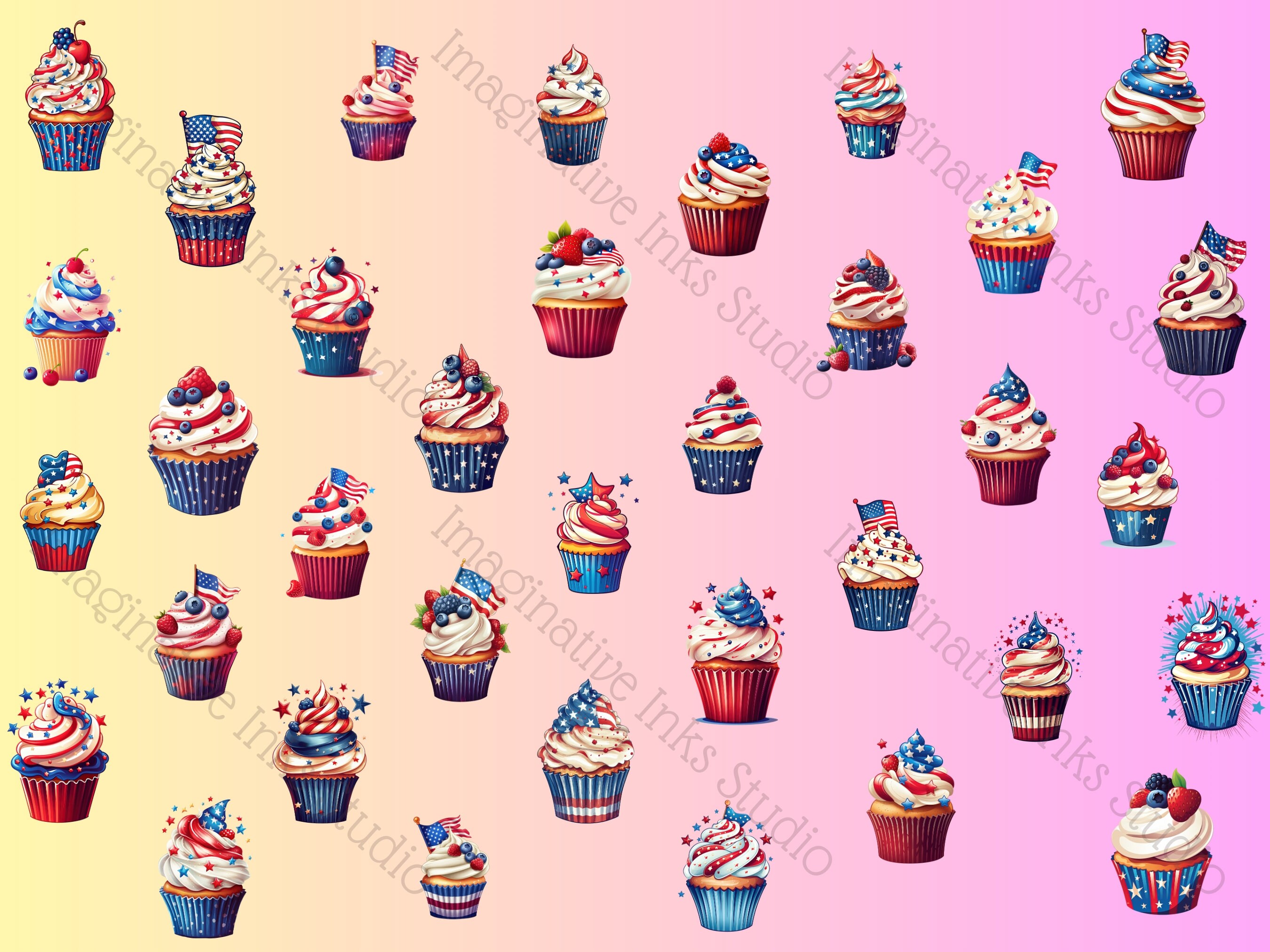 Patriotic Cupcake Clipart PNG Transparent Background Independence Day ...
