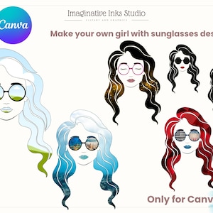 Sunglasses frame Make your own girl design Canva frame bundle Drag and drop Sublimation design Hair sunglasses PNG SVG Lady Boss Summer
