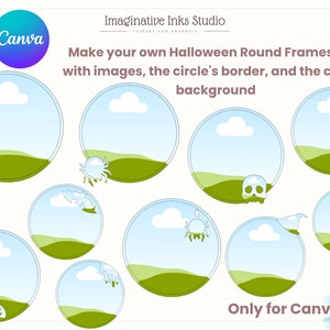 Halloween Round Frames Make your own Photo Frame Canva frame bundle Drag and drop Sublimation design Canva Shapes PNG SVG Fall Halloween