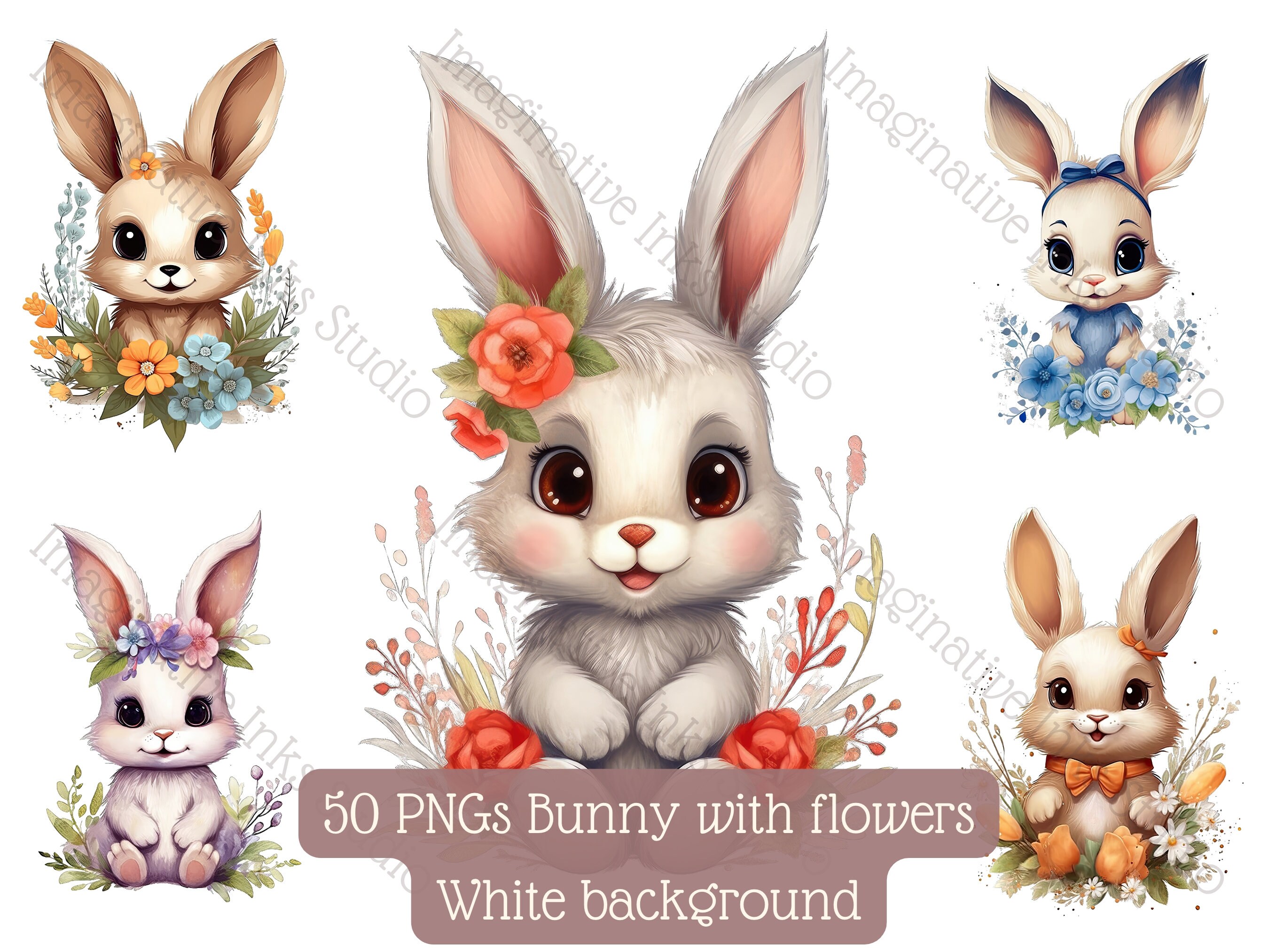 Bunny Clipart Cute Bunny Boho Flower Bunnie PNG Floral Bunny Nursery