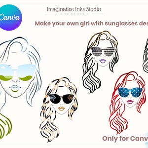 Sunglasses frame Make your own girl design Canva frame bundle Drag and drop Sublimation design Hair sunglasses PNG SVG Lady Boss Summer