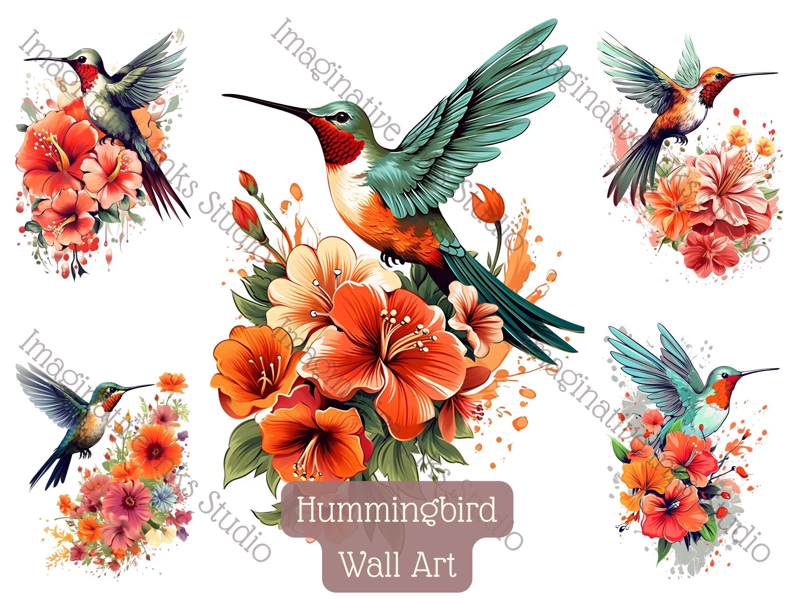 Hummingbird Clipart PNG Hummingbird Boho Flower Bird Wall Art ...