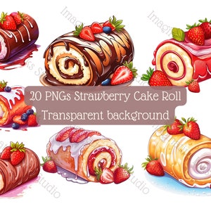 Strawberry Cake Roll clipart 20 PNG transparent background Vector dessert illustration Commercial use Digital berry cake image