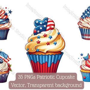 Patriotic Cupcake clipart PNG transparent background Independence Day illustration Commercial use 4th of July sweet image American dessert