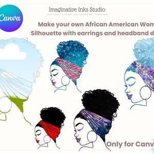 Messy Bun frame Make your own African American women Canva frame bundle Drag and drop Sublimation design Silhouette PNG SVG Summer Mom life