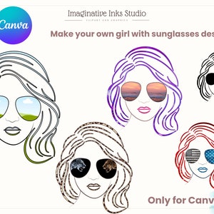 Sunglasses frame Make your own girl design Canva frame bundle Drag and drop Sublimation design Hair sunglasses PNG SVG